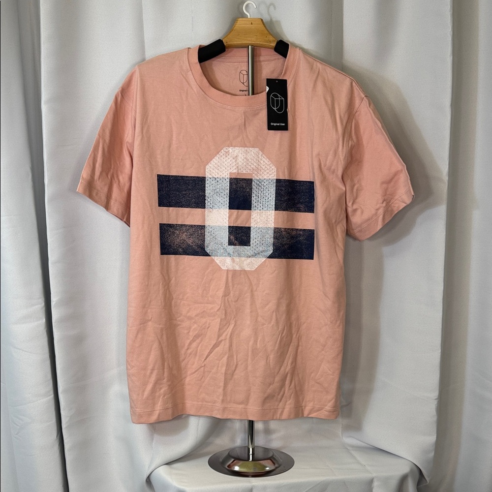 Original Use Peach Graphic Tee with Navy Stripes